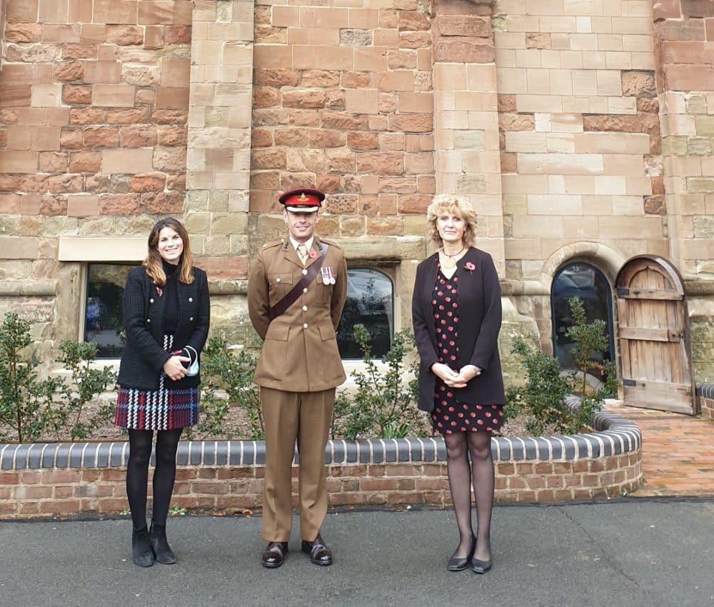Remembrance Day at King's OV Andy Wright with Sophie Borrillo-McLellan and Liz Elliott