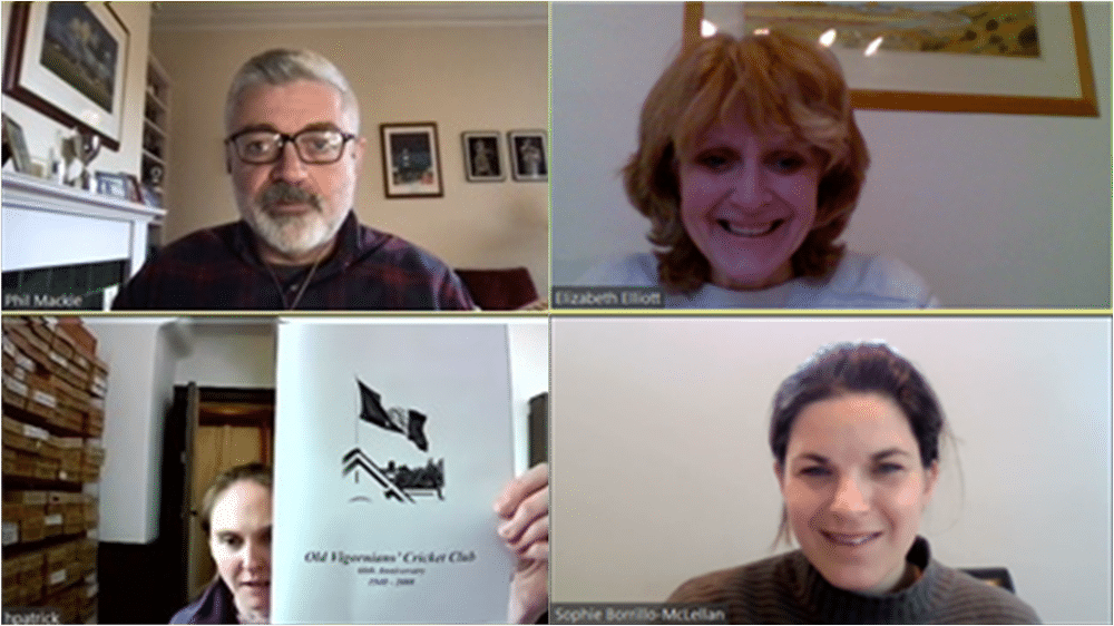 OV Cricket Club zoom with Phil Mackie, Liz Elliott, Harriet Patrick, and Sophie Borrillo-McLennan