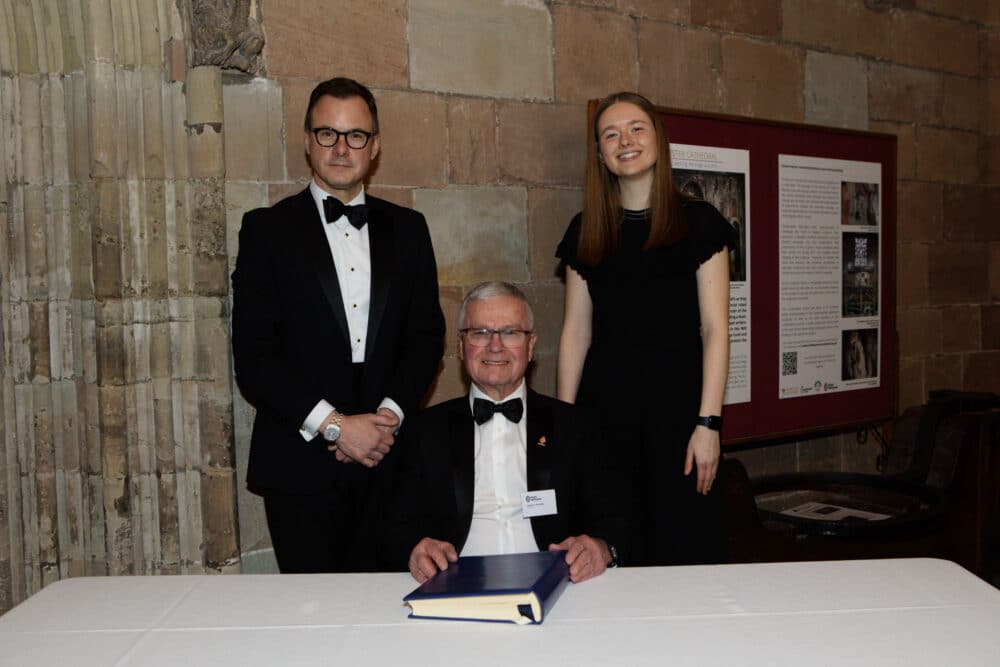 OV reunion Gareth Doodes, Head of School Katie P and OV Vaughan Nicholls