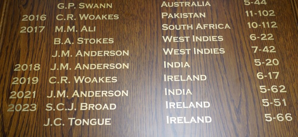 OV Josh Tongue on Lord's Honours Board for cricket