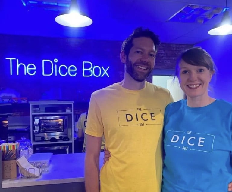 Ben and Katherine Parker-Jones and dice box