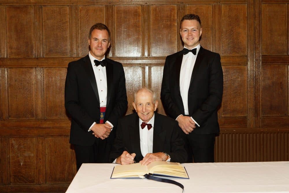 120 OV Dinner 2023 Chappel Award winner OV David Clark with Gareth Doodes and OV James Smalley