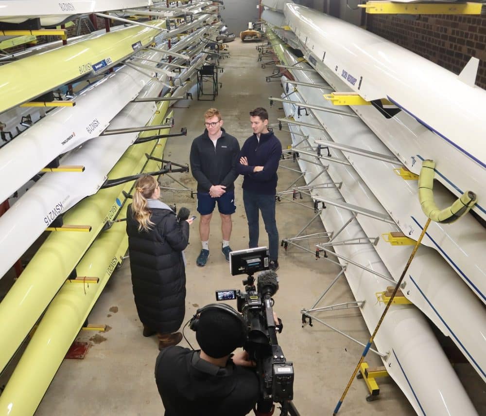 OV Worcester Buoys George Farmiloe Matt Bladen with ITV Central in the KSW Boathouse 2023