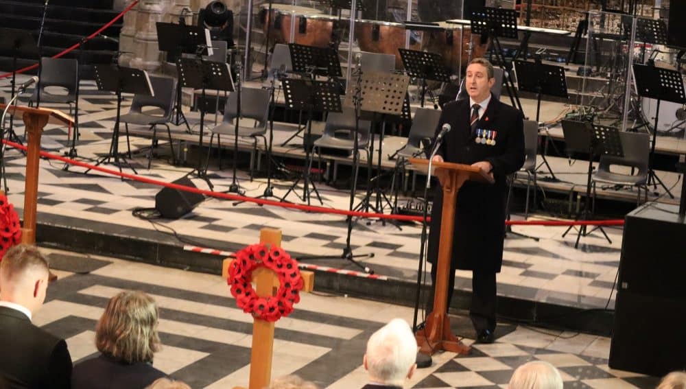King's Remembrance Day OV Ed Sutcliffe addressing the congregation