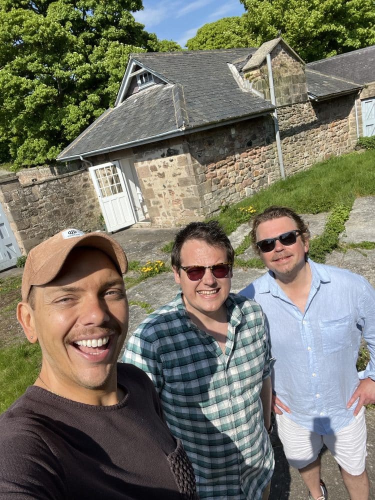 OVs Oli Brooks, Ben Humphrey with rob Leetham (not OV) on Tortive Theatre production in Romania