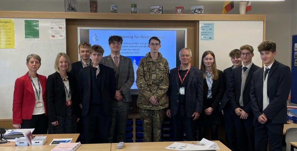 Marcus Ferrar with Sixth Form Germanists, Rachel Rutter and Diana Drew