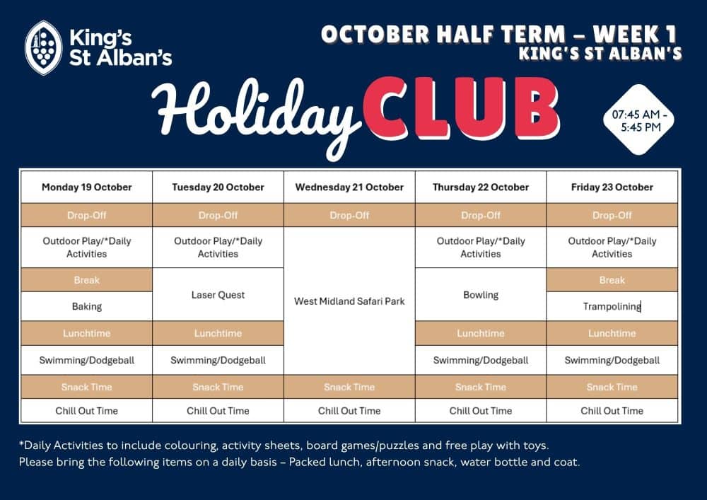 King's St Alban's October Half Term Holiday Club - Week 1