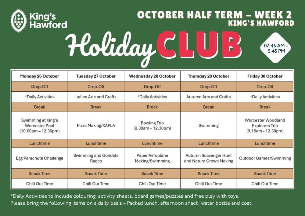 King's Hawford October Half Term Holiday Club - Week 2